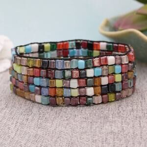 Square Bead Mosaic Bracelet — Multicolor
